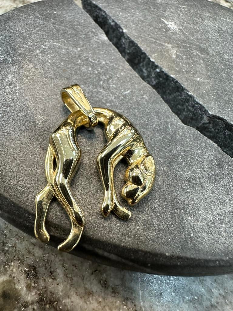 Elegante 14k Gouden Panter Hanger - Uniek Design, Ophalen of Verzenden, Zo goed als nieuw, Goud, Dier