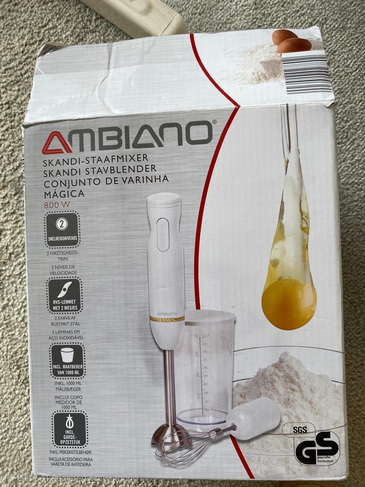 NIEUW = Skandi Staafmixer 800W met Garde en Maatbeker, Minder dan 1 liter, Ophalen of Verzenden, Nieuw, 2 snelheden