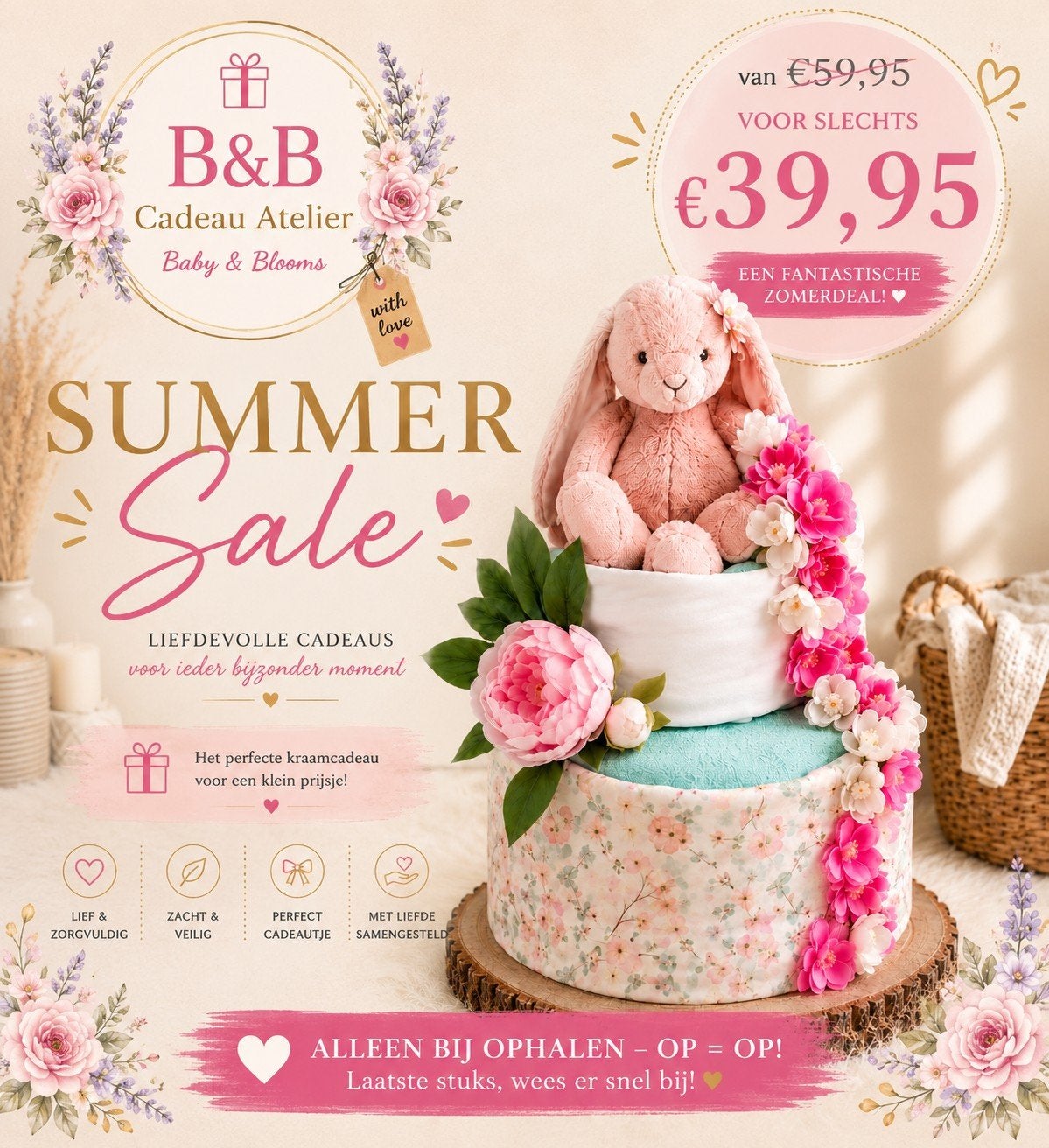 Luiertaart Pampertaart Meisje Roze Kraamcadeau, Ophalen of Verzenden, Nieuw, Kraamcadeau