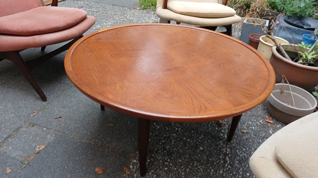 Vintage ronde salontafel - 42 cm hoog, 90 cm doorsnee, Huis en Inrichting, Tafels | Salontafels, Ophalen, 50 tot 100 cm, 50 tot 100 cm