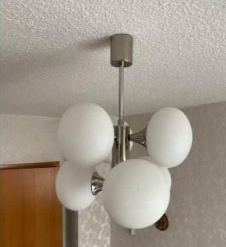 vintage space age Kaiser sputnik hanglamp, Ophalen, E14 (klein), Zo goed als nieuw, Glas