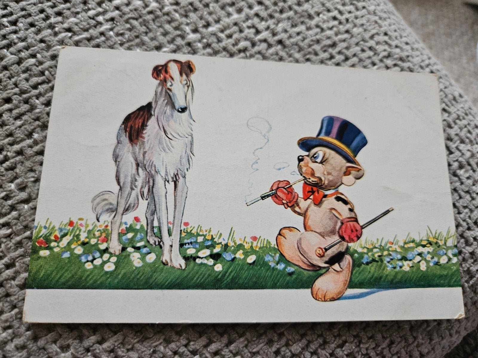 Bonzo hondje  met hoge hoed en windhond, Ophalen of Verzenden, 1920 tot 1940, Gelopen