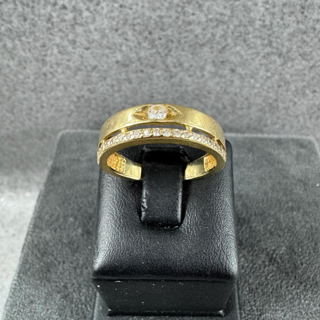 Gouden Ring | 14k | 3,7g | bandring zirkonia | mt18 | 407138, Sieraden, Tassen en Uiterlijk, Ringen, Gebruikt, Ophalen of Verzenden