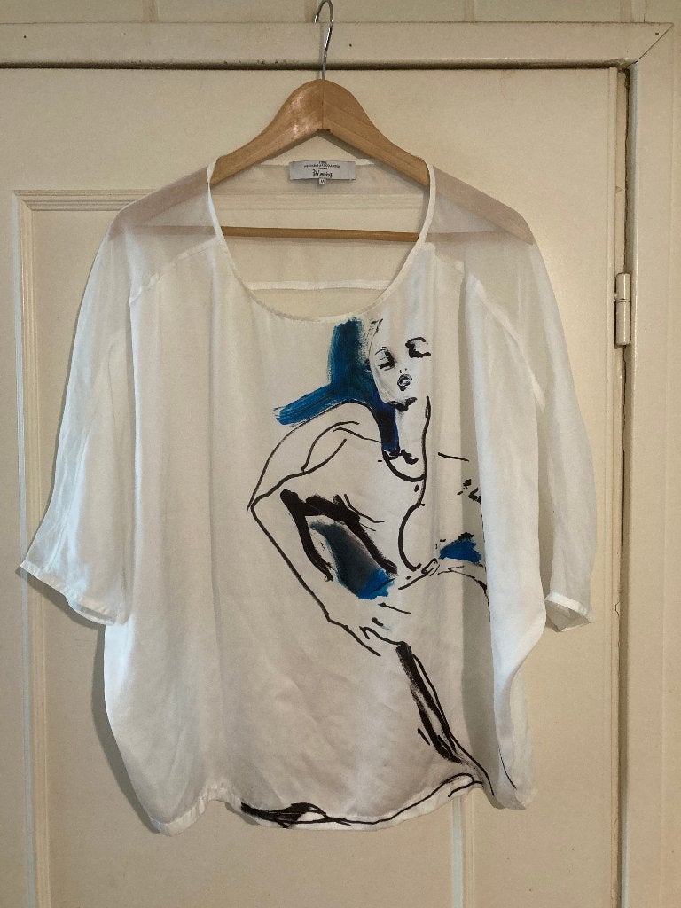 Witte blouse met opdruk van Steps / Petra Lunenburg, maat M, Maat 38/40 (M), Verzenden, Wit, Zo goed als nieuw