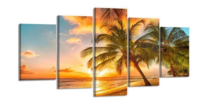 Nieuw * 5 Luik van Canvas * Palmboom Sunset Strand 200x100cm, Ophalen of Verzenden, Nieuw, 125 cm of meer, Schilderij