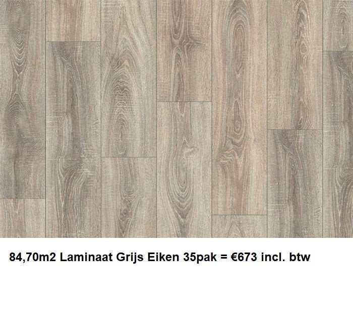 84,70m2 Laminaat Grijs Eiken 35pak = €673