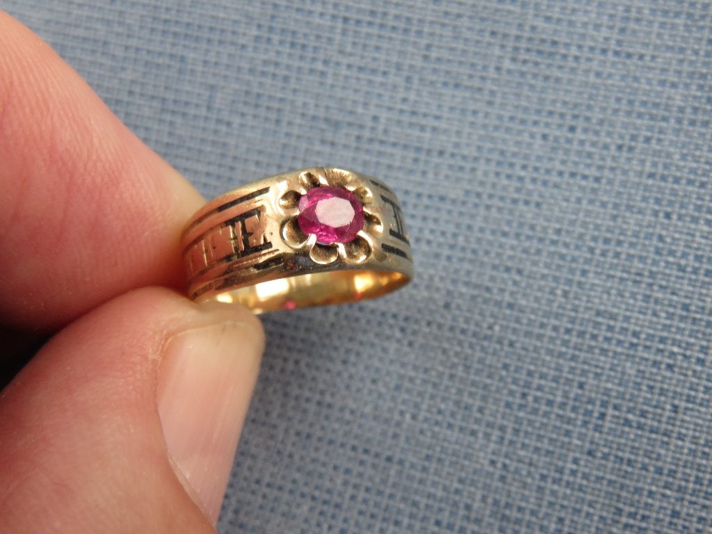 Antieke ring met amethist in goud - ca. 1800  - bodemvondst, Sieraden, Tassen en Uiterlijk, Antieke sieraden, Ophalen of Verzenden