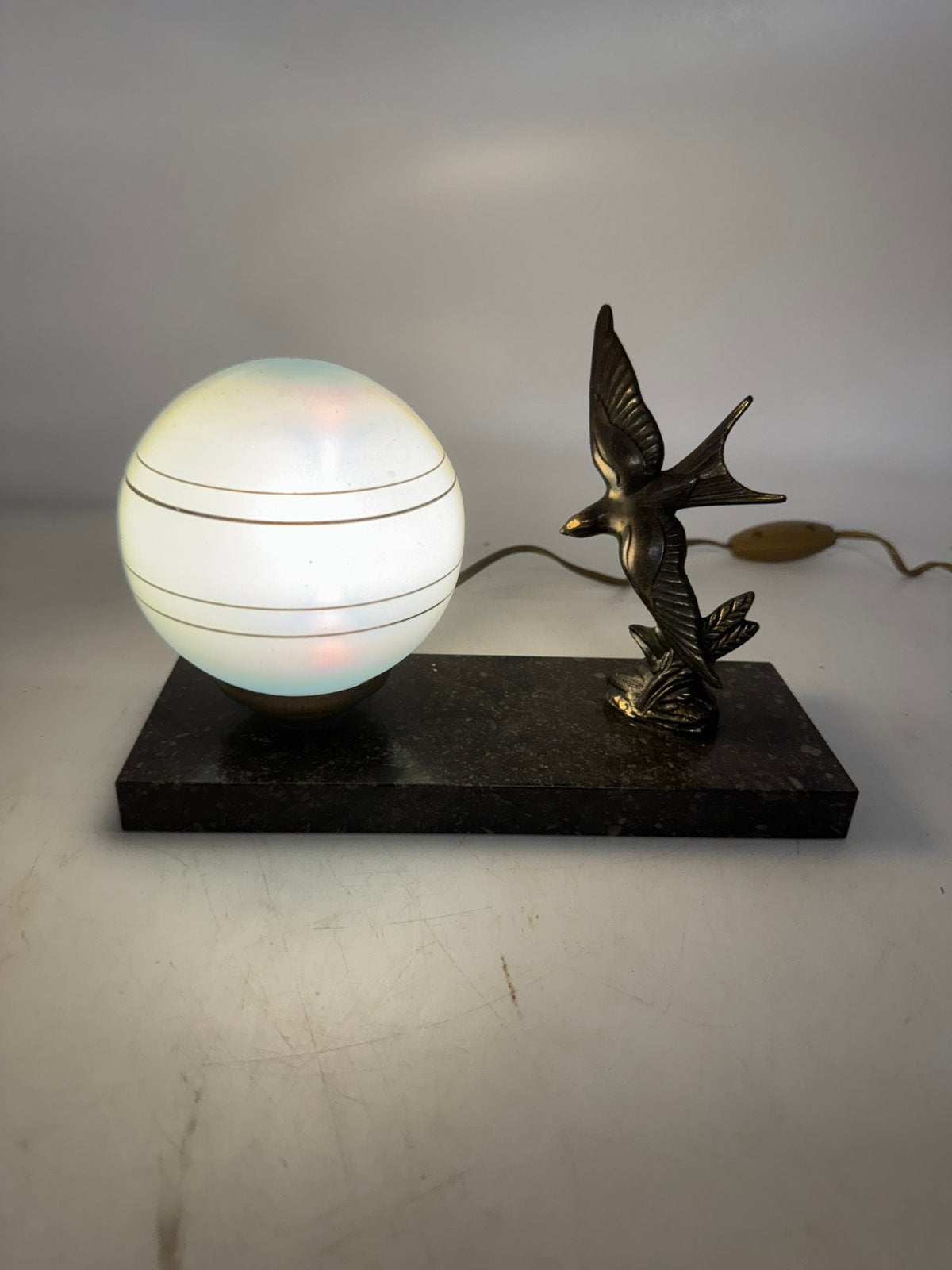 Art Deco Sculptuurlamp 'Vogel / Zwaluw' - Gesigneerd TEDO, Ophalen of Verzenden