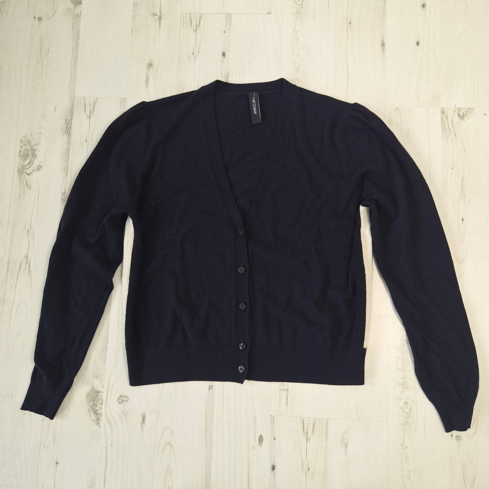 Marc Cain trui cardigan met zijstreep N3 38 katoen kasjmier, Kleding | Dames, Maat 38/40 (M), Marc Cain, Blauw, Ophalen of Verzenden
