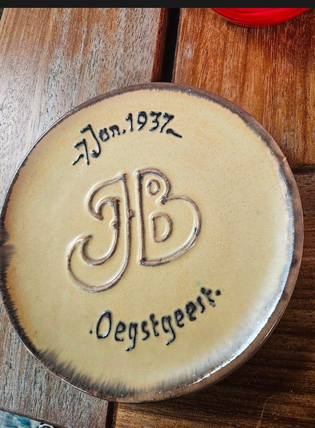 Unieke handgemaakte keramische wandplaat Oegstgeest 1937, Antiek en Kunst, Ophalen of Verzenden