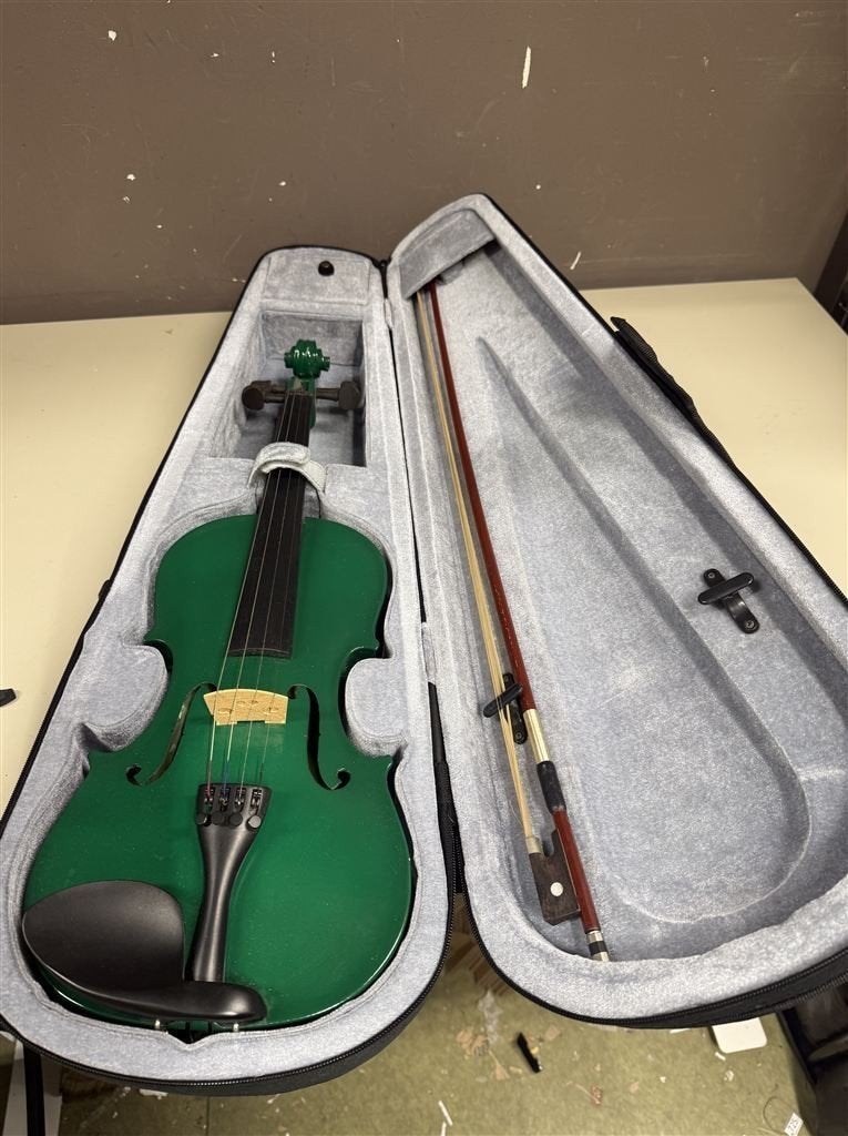Viool - Archetto groene viool met opberg tas, Ophalen of Verzenden, Zo goed als nieuw, 4/4-viool
