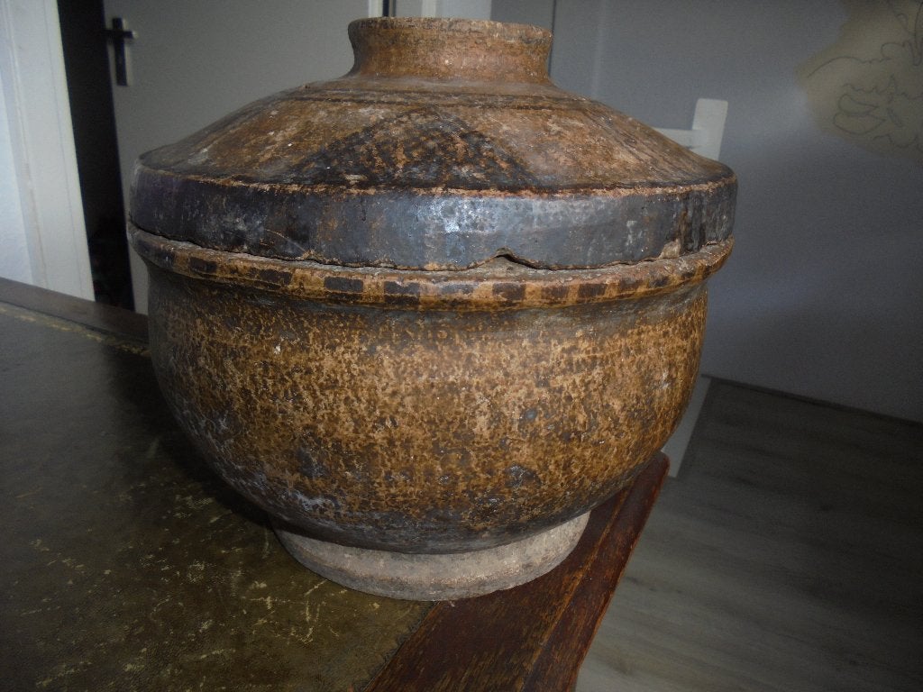 berberaardewerk marokkaanse kleipot met deksel mangaan, Ophalen of Verzenden