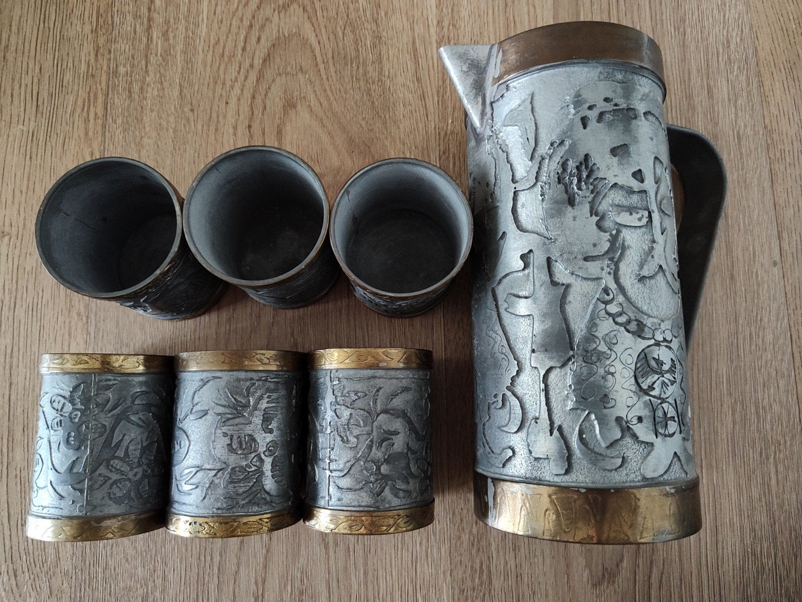 A. Szubski tinnen karaf met 6 bekers, Ophalen of Verzenden
