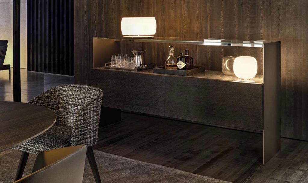 Minotti Carson Buffet / sideboard bronze, marmer, glas, hout, Info@micheldethouars.nl, Minotti, 9723 CA, Glas