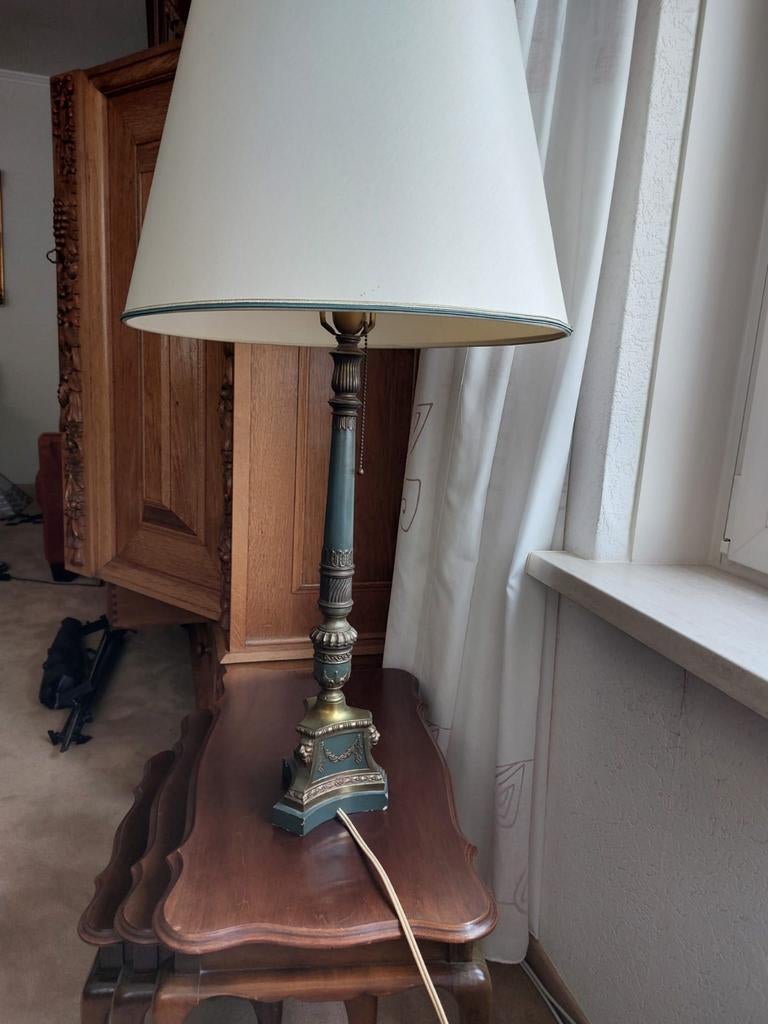 Groot Empire Revival stijl lamp guirlande groen goudkleurig, Ophalen of Verzenden, Koper of Brons