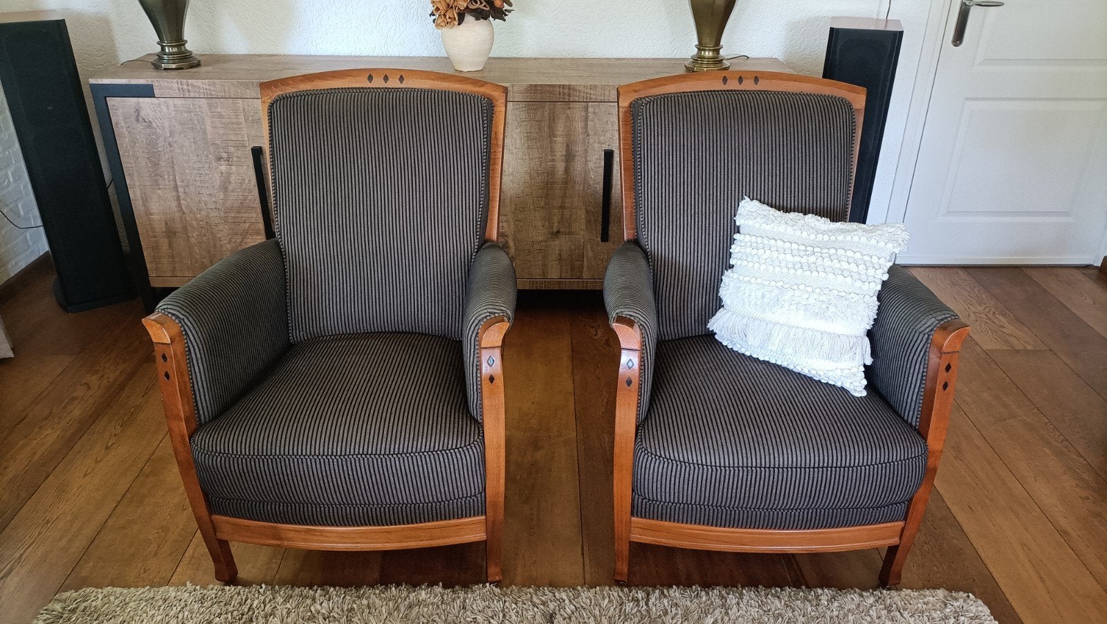 Twee kersenhouten fauteuils, Ophalen, Gebruikt, 75 tot 100 cm, 50 tot 75 cm