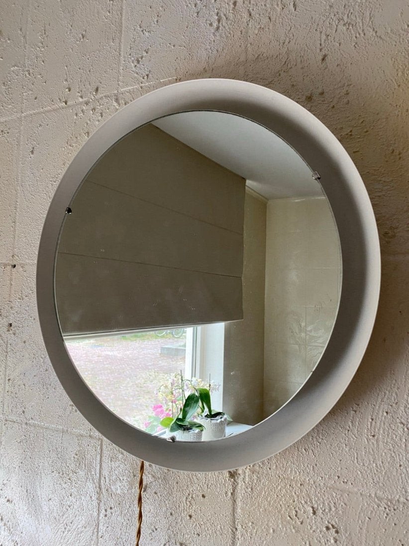 Louis Poulson stijl spiegel met verlichting (47 cm), Minder dan 50 cm, Gebruikt, Rond, Ophalen of Verzenden