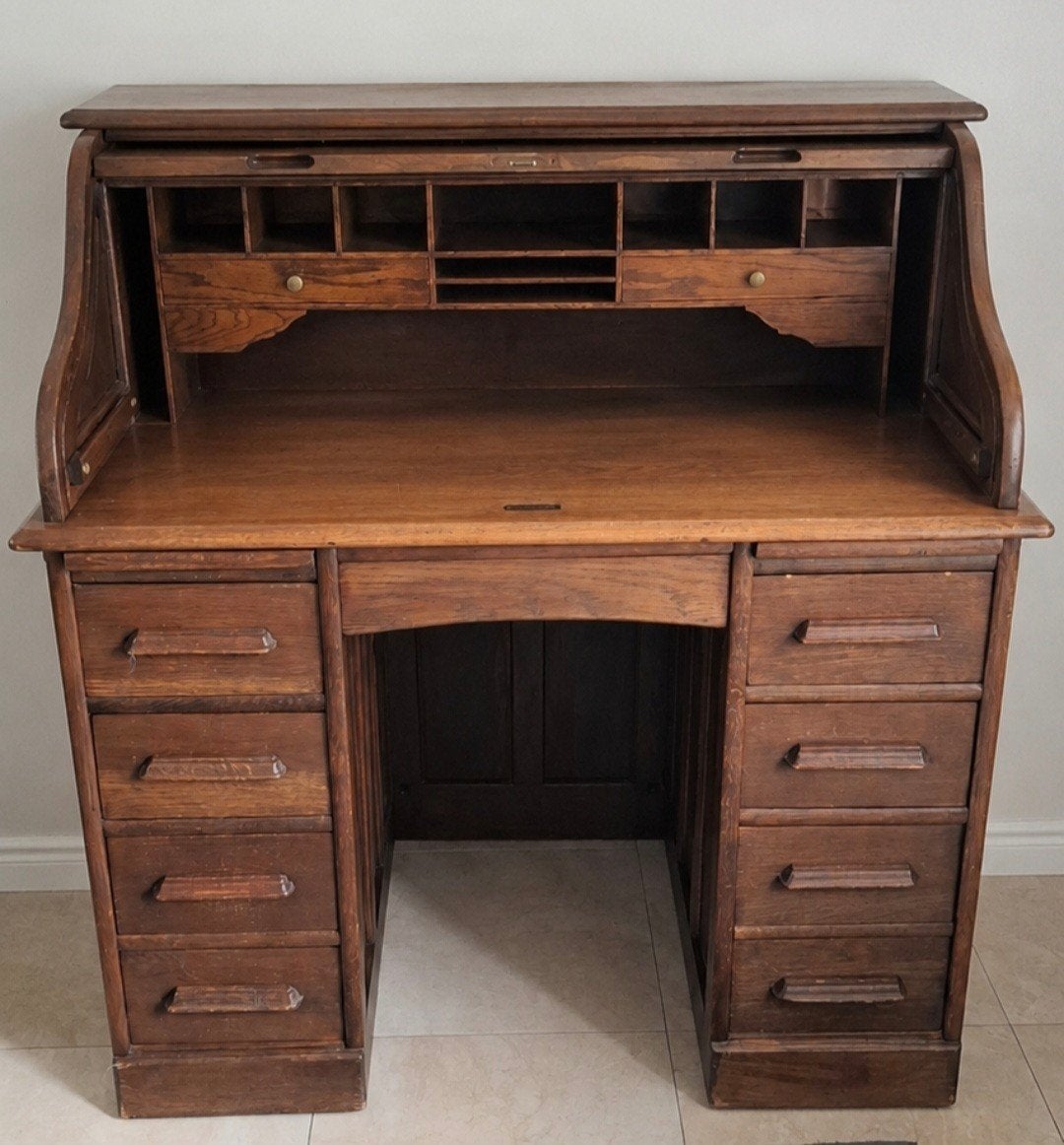Rolluikbureau van hout met veel opbergruimte, Ophalen, Met lades, Gebruikt, Hout
