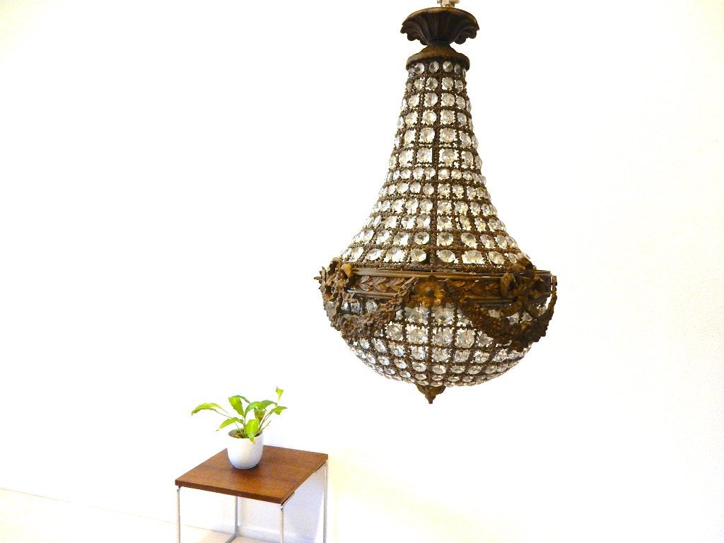 vintage kristal glas lamp hanglamp plafondlamp kroonluchter, Ophalen of Verzenden, Huis en Inrichting