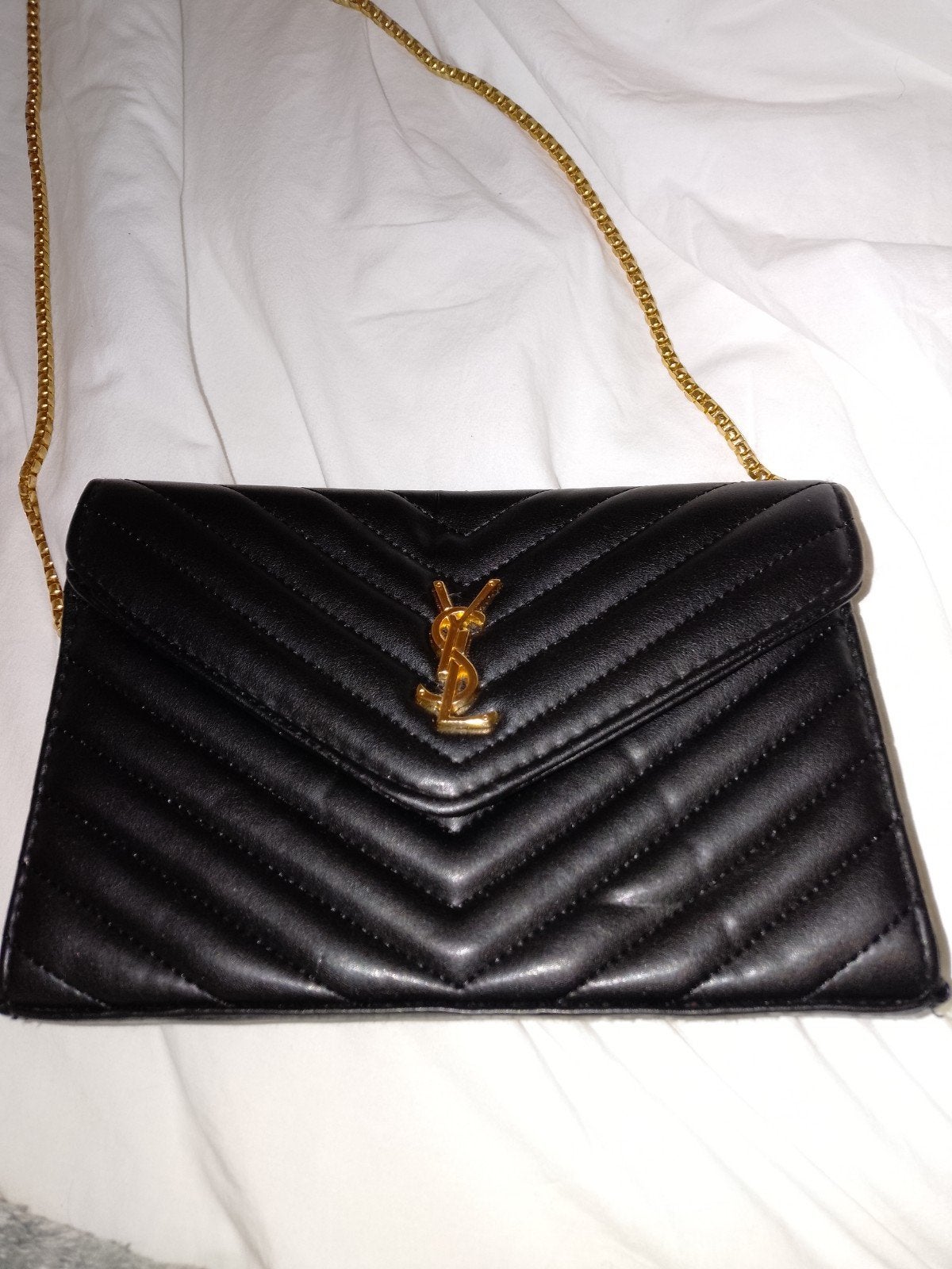 Zwarte YSL-stijl schoudertas met gouden ketting, Ophalen, Zo goed als nieuw, Zwart, Schoudertasje
