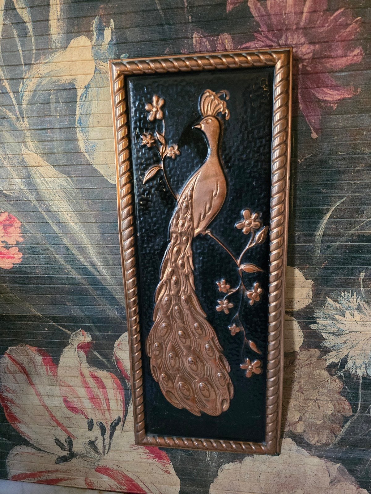 Vintage koperen pauw wanddecoratie, Ophalen of Verzenden