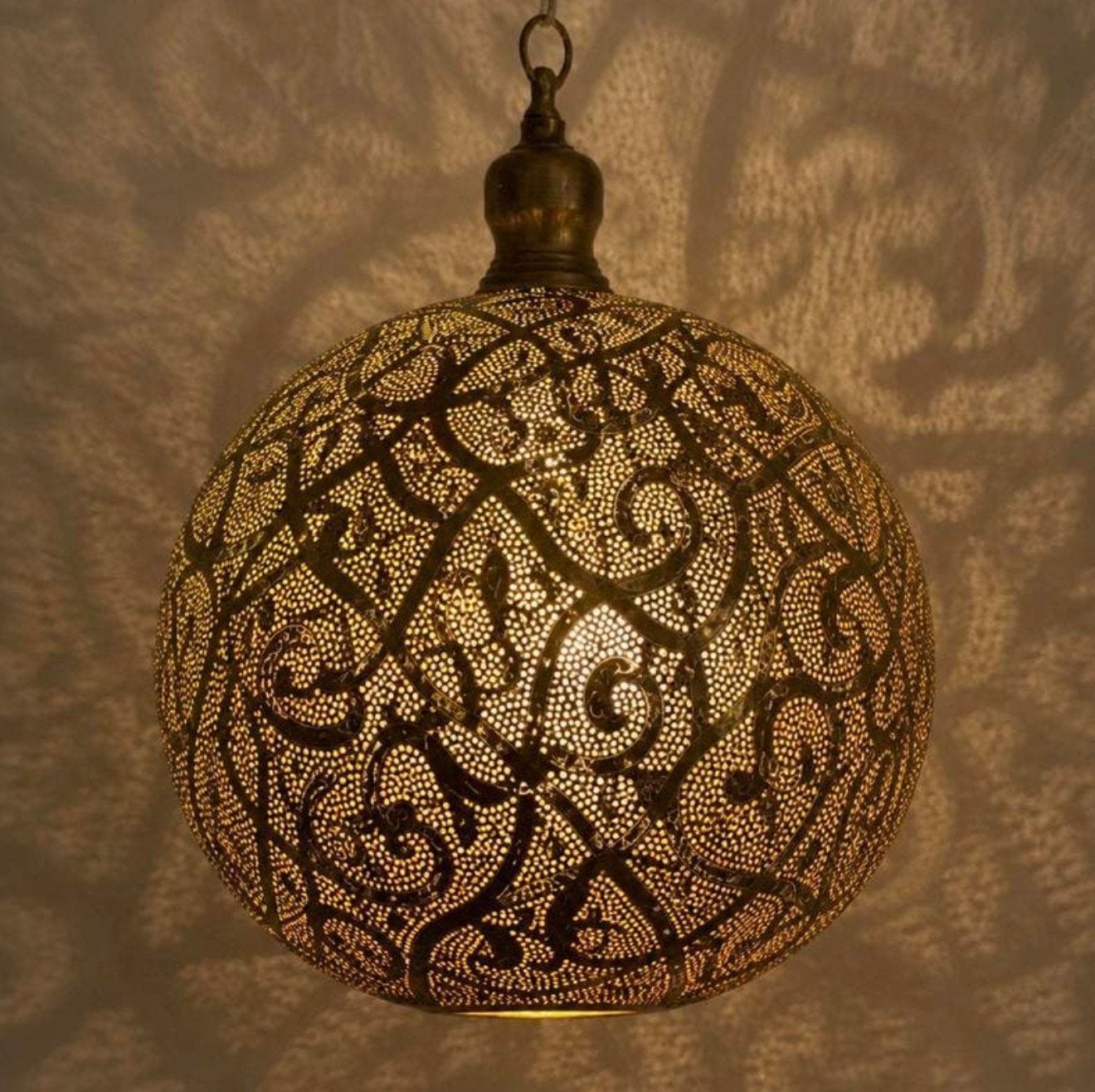 Grote vintageMarokkaanse Filigrain Hanglamp –Messing, Ophalen, Zo goed als nieuw, Overige materialen