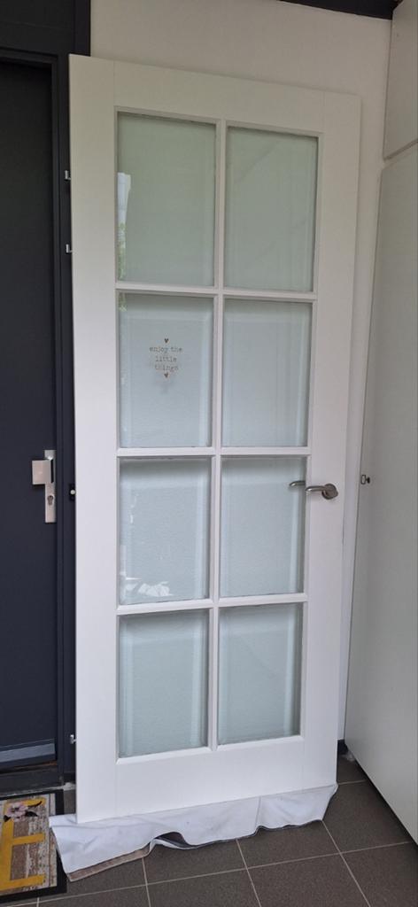Mooie opdek binnendeur met glas., Doe-het-zelf en Verbouw, Deuren en Horren, Ophalen, Gebruikt, 80 tot 100 cm, 215 cm of meer
