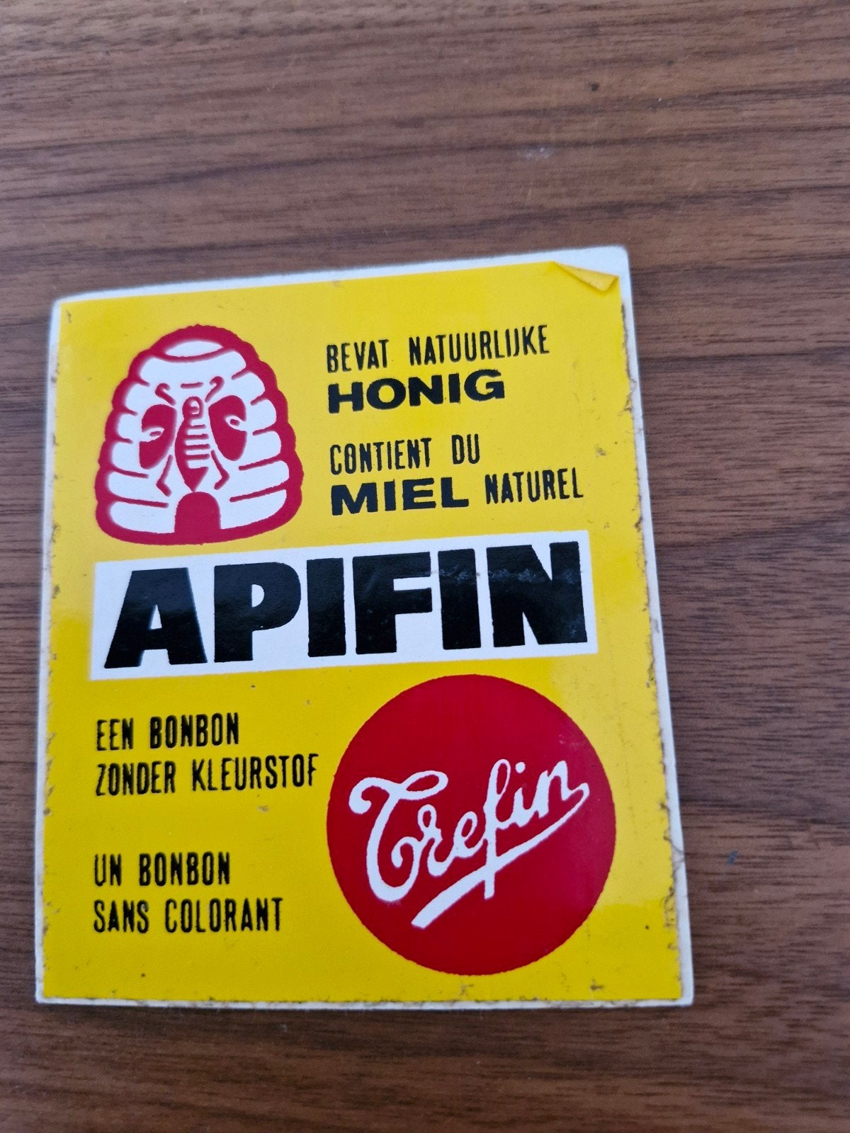 8586 Vintage Apifin Trefin Honing Snoep Sticker, Ophalen of Verzenden, Gebruikt, Overige typen