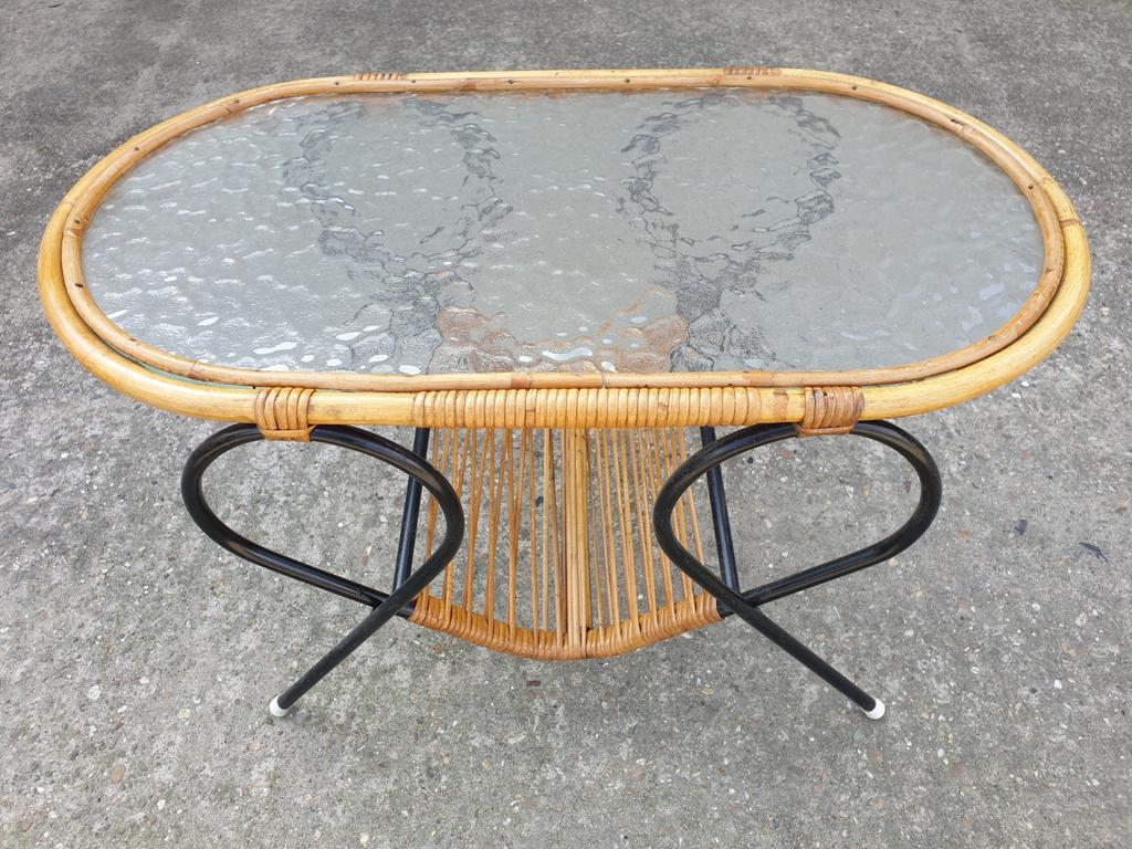 Decoratief Vintage Rotan Dirk van Sliedregt Tafel, Ophalen, Minder dan 50 cm, 50 tot 100 cm, Rond