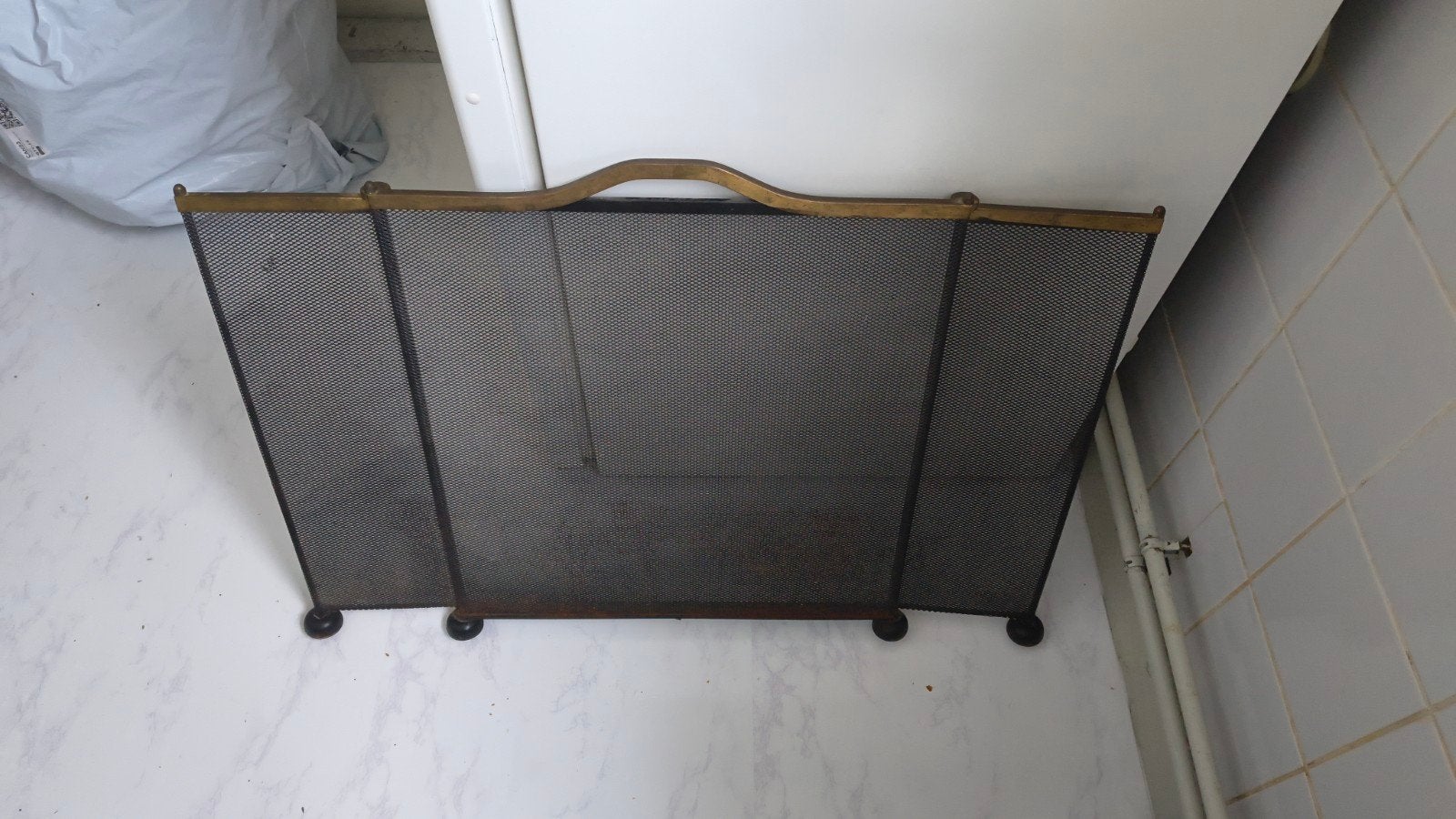 Vintage Haardscherm / Vonkenscherm - Messing en Metaal, Huis en Inrichting, Ophalen, Gebruikt, Vrijstaande haard, Overige soorten
