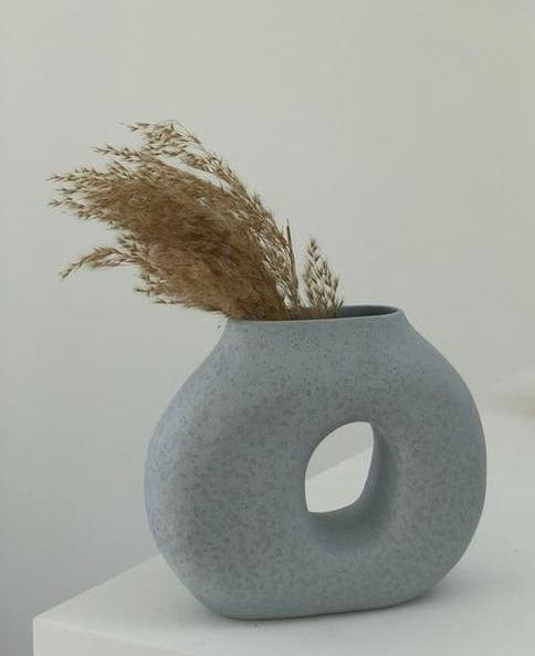 HK Living Asymmetrische lichtblauwe vaas, Ophalen, Gebruikt, Blauw, Aardewerk of Porselein
