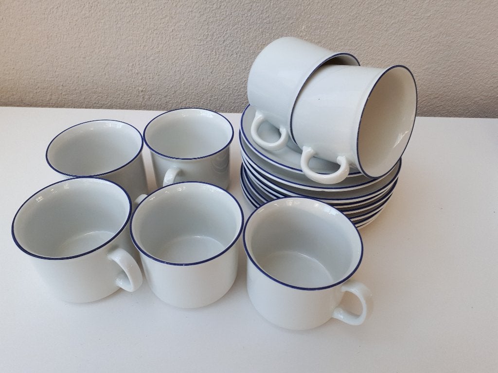 Kronester Bavaria-Modern KOFFIESERVIES- wit/blauw *6-delig*, Overige merken, Ophalen of Verzenden, Zo goed als nieuw, Overige stijlen