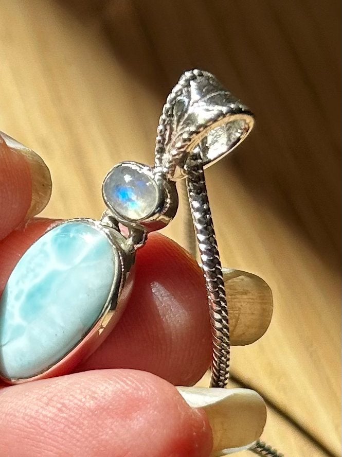 Larimar/ maansteen hanger 925, Ophalen of Verzenden, Zo goed als nieuw, Zilver
