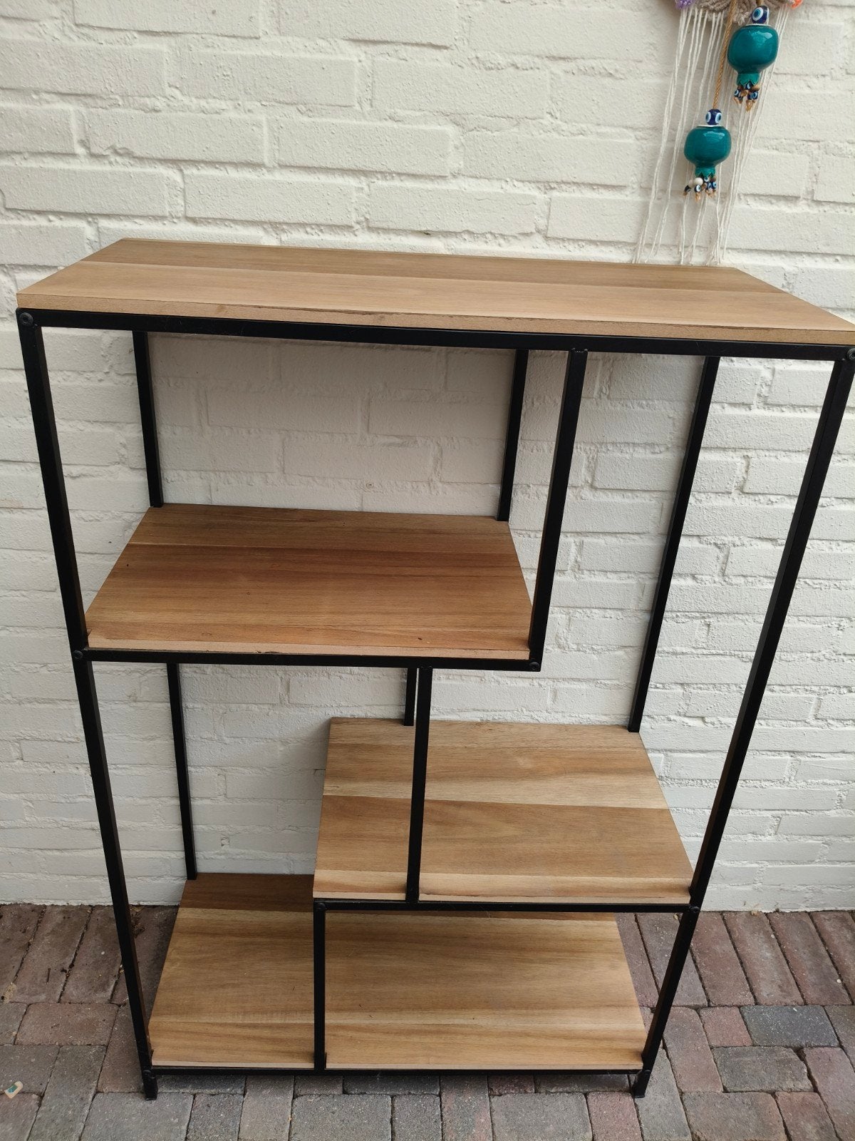 Industriële Boekenkast/Open Kast met Houten Planken, Ophalen, Zo goed als nieuw