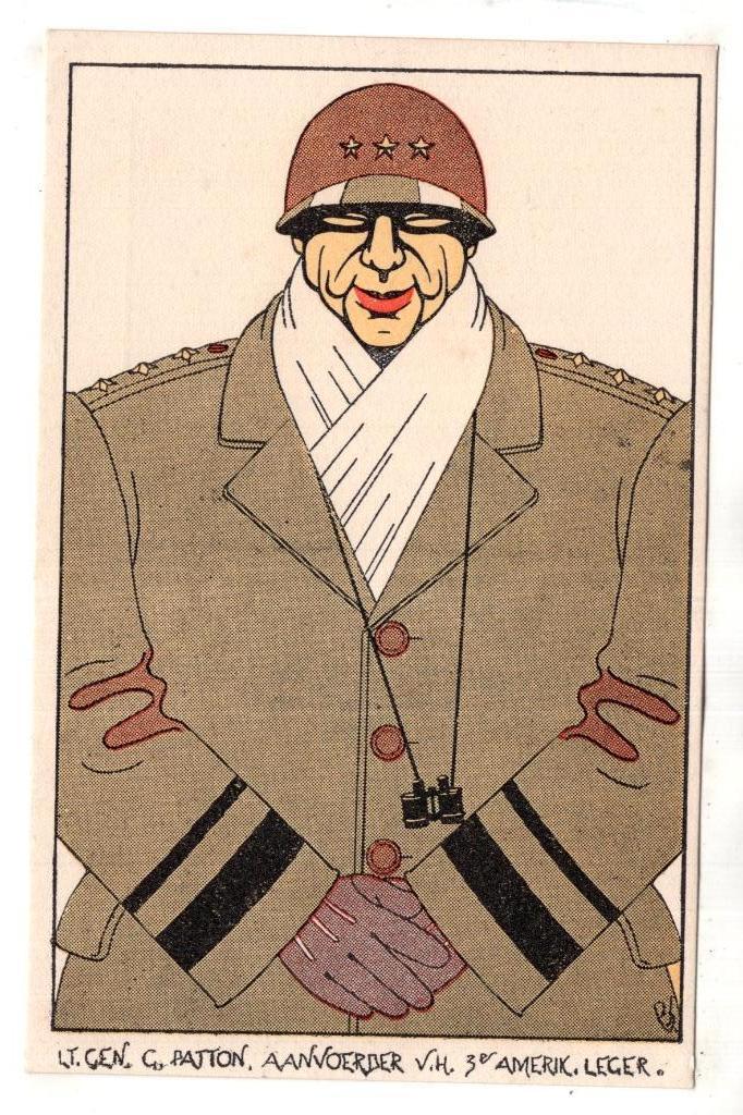 Generaal Patton USA 2e Wereldoorlog Cartoon, Verzamelen, Verzenden, 1920 tot 1940, Ongelopen, Sterren en Beroemdheden