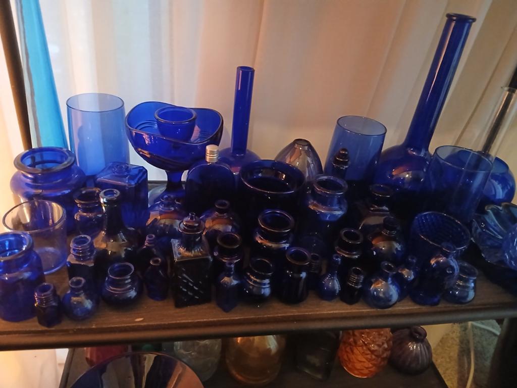 Kabalt glazen potjes flesjes en vaasjes, Ophalen of Verzenden, Zo goed als nieuw, Glas, Kabalt blauw
