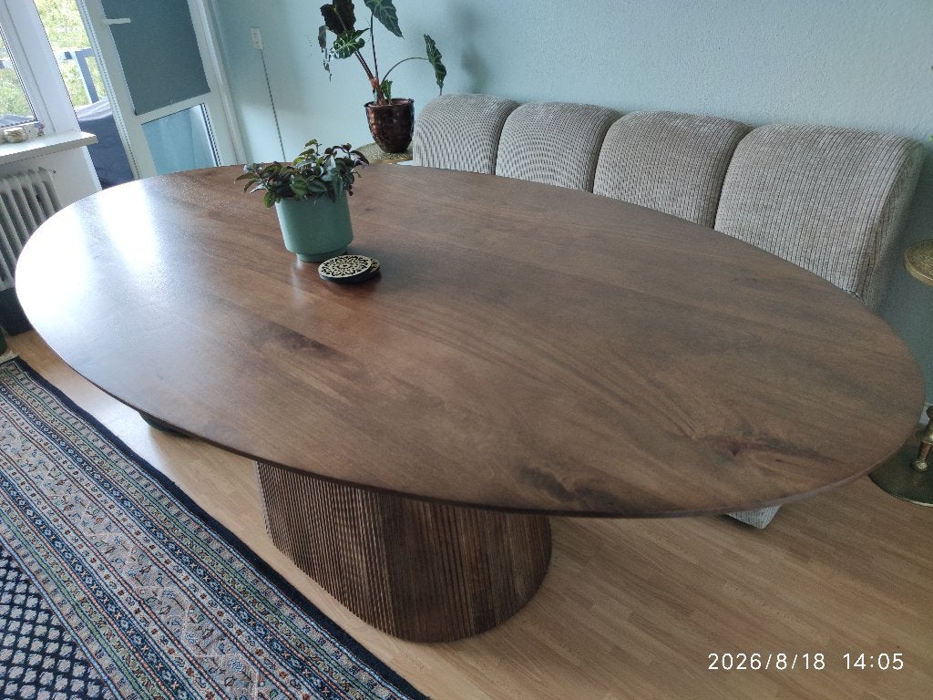 eettafel ovaal 200 cm mangohout, vrijwel nieuw, bieden mag, Huis en Inrichting, Tafels | Eettafels, Ophalen, 100 tot 150 cm, 200 cm of meer