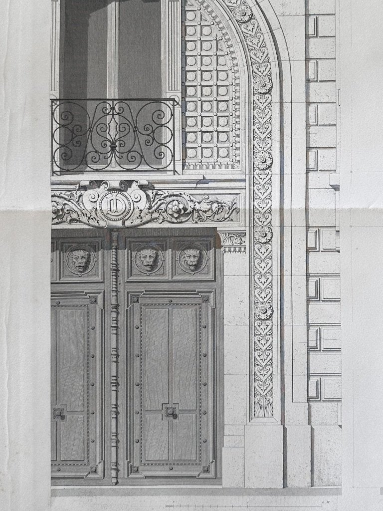 Antieke staalgravure - koetspoort boulevard Haussmann Parijs, Antiek en Kunst, 1800 - 1899, Verzenden, Architectuur, Gravure