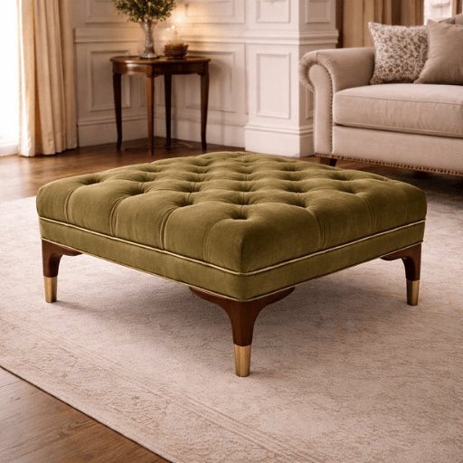 Luxe Capitonné Ottoman | Gestoffeerde Voetenbank, Ophalen, Hout, Hotel chique / Landelijk / Klassiek modern, Nieuw