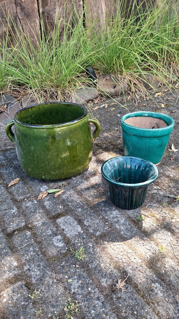 Vintage plantenpot bloempotten set, Ophalen, Gebruikt, Rond, Binnen
