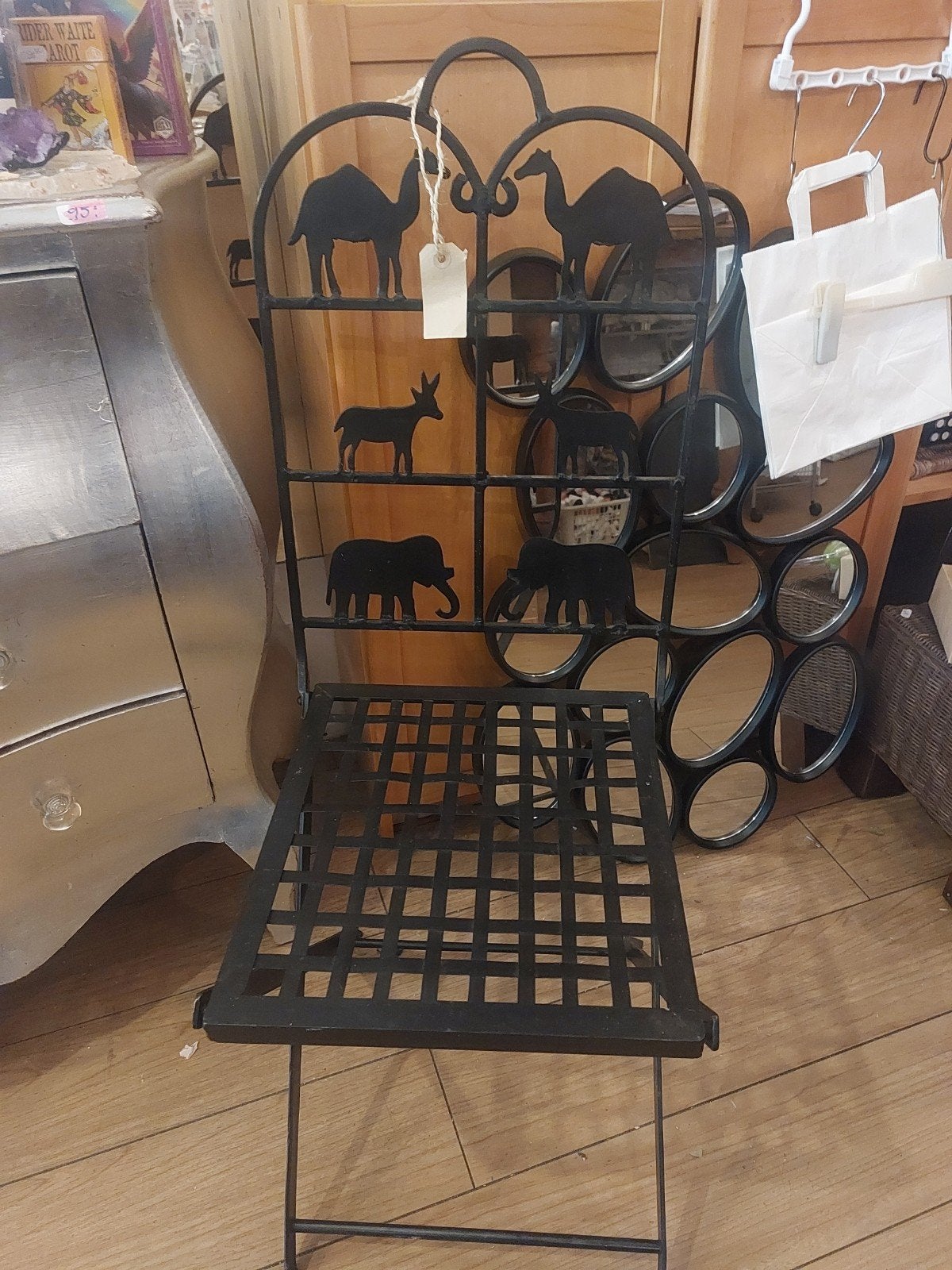 3 stuks Smeedijzeren opklapbare stoel met dierenmotief, Antiek en Kunst, Ophalen of Verzenden