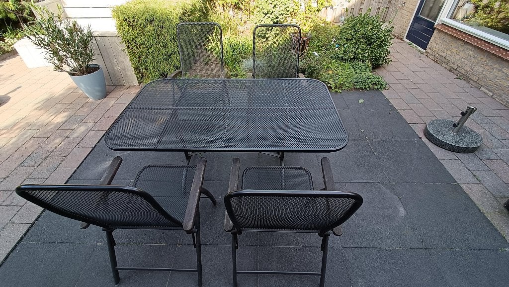 royal garden tuinset met 4 verstelbare stoelen strekmetaal, Ophalen, Gebruikt, Tuinset, Eettafel