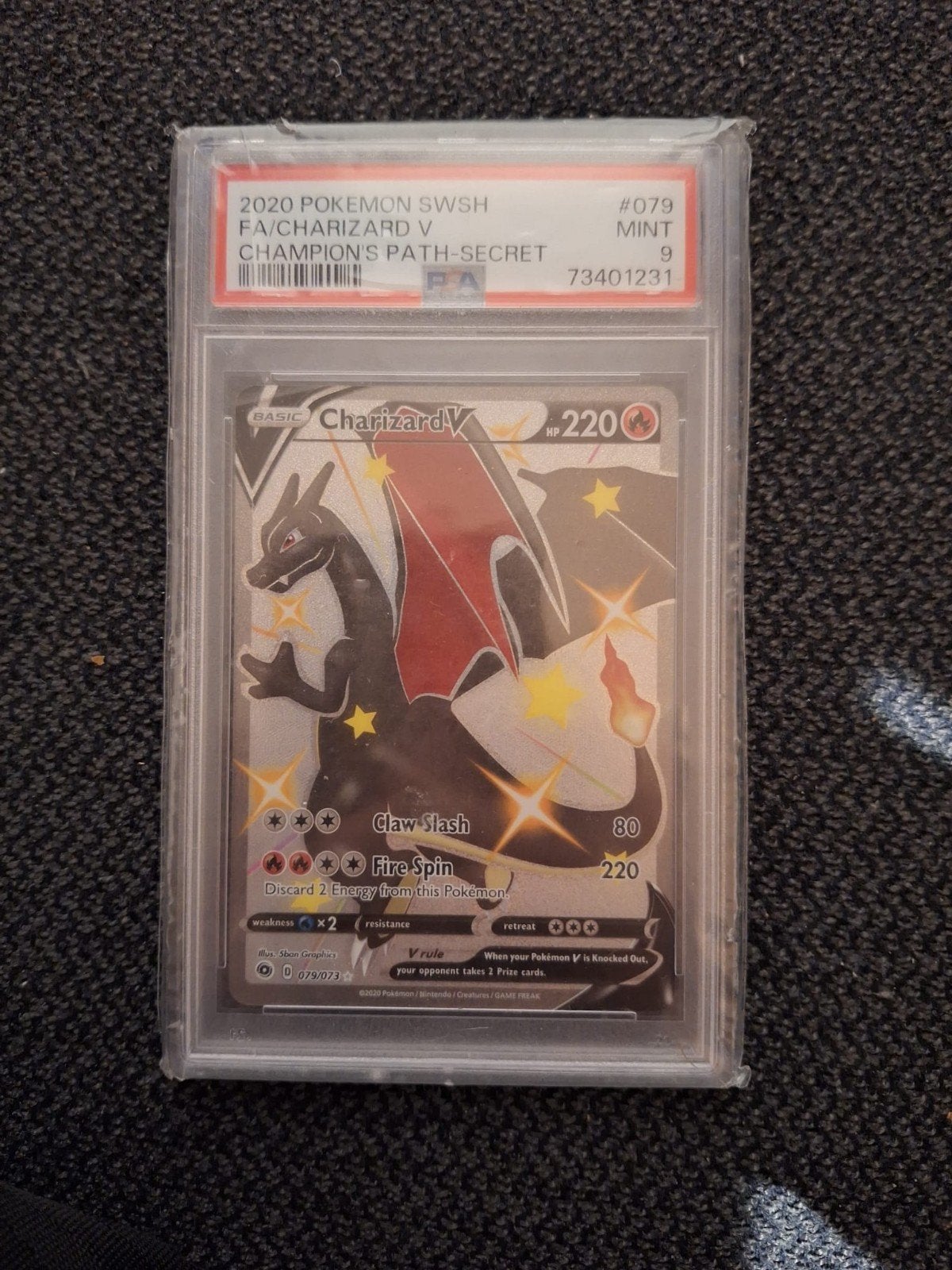 Shiny Charizard V Secret Rare PSA 9 (#079), Ophalen of Verzenden, Zo goed als nieuw