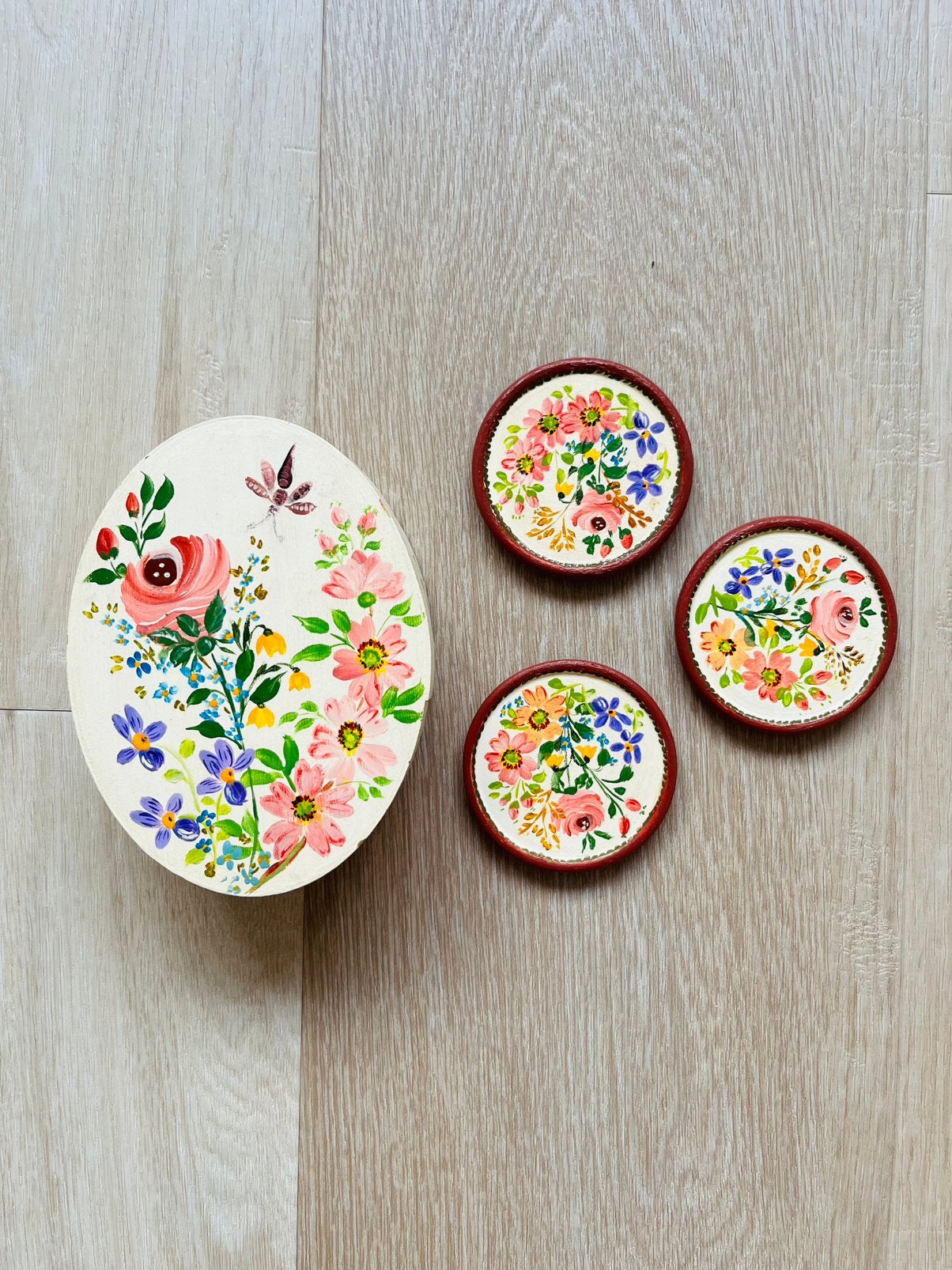 Vintage onderzetters anna nina handpainted, Ophalen of Verzenden, Zo goed als nieuw