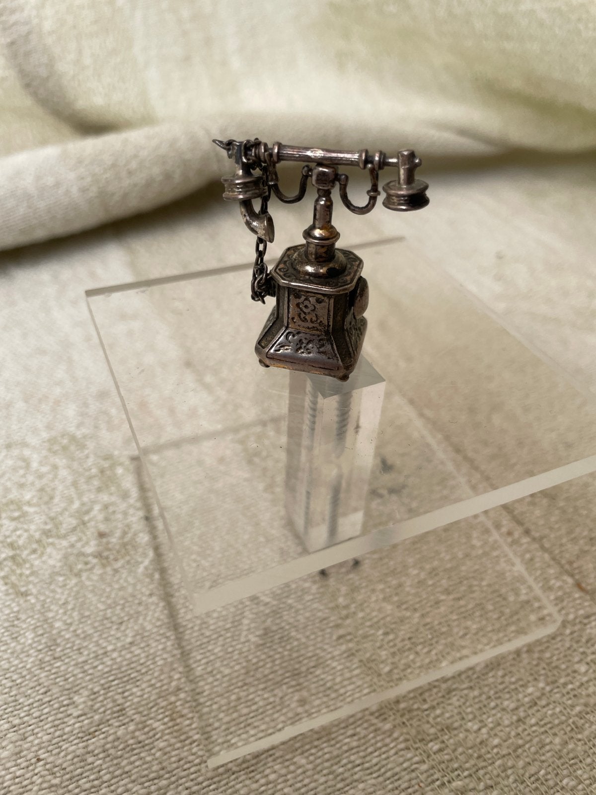 Zeldzame Zilveren Miniatuur Antieke Telefoon - Medusa Oro, Ophalen of Verzenden, Zilver