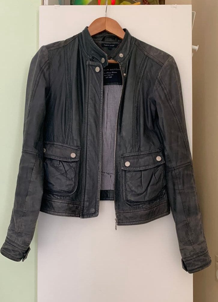 Tommy Hilfiger S blauw soepel leren jack met rits drukknopen, Ophalen of Verzenden, Gedragen, Maat 36 (S), Blauw