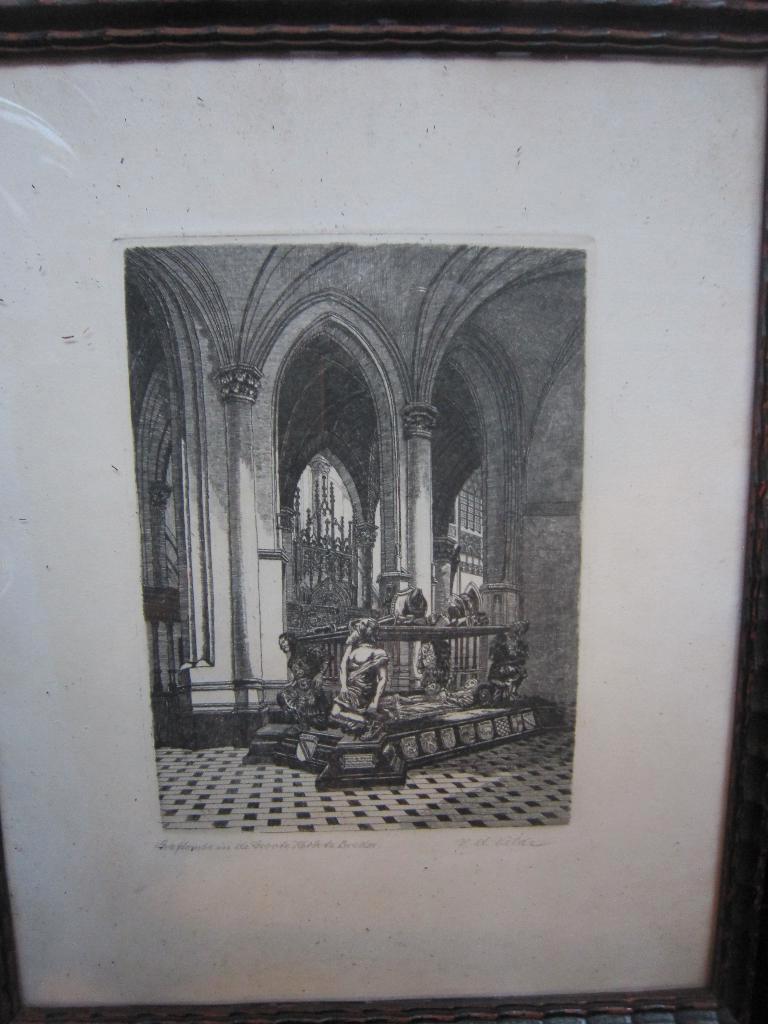 Van der Velden, Mooie Ets Kerk Breda v/d GRAFTOMBE, Antiek en Kunst, Ophalen