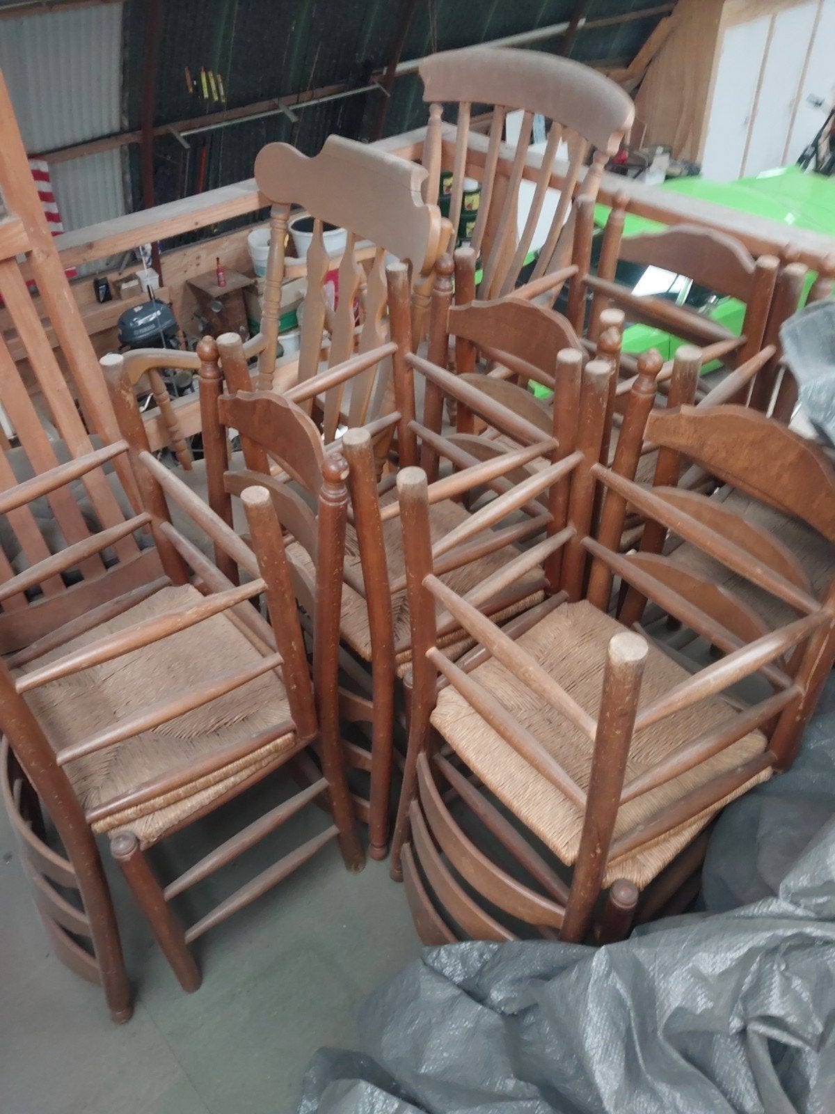 10x Oude Keukenstoelen met Biezen Zitting, Leuk voor Mancave, Ophalen
