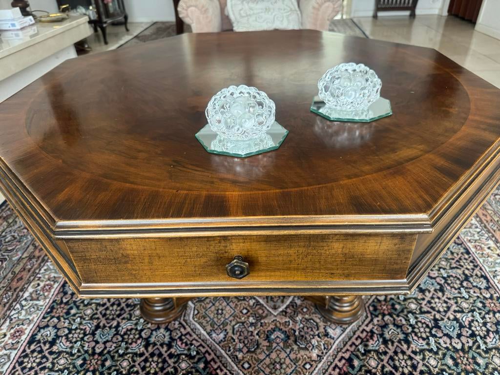 Klassieke achthoekige salontafel - Donker hout, Ophalen, Gebruikt, Overige vormen, Overige houtsoorten