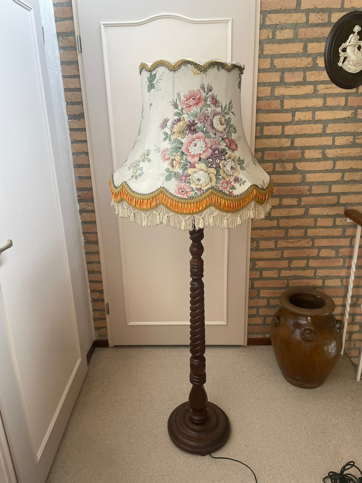 Staande lamp, vloerlamp, vintage schemerlamp, franjes barok, Ophalen of Verzenden, Zo goed als nieuw, 150 tot 200 cm